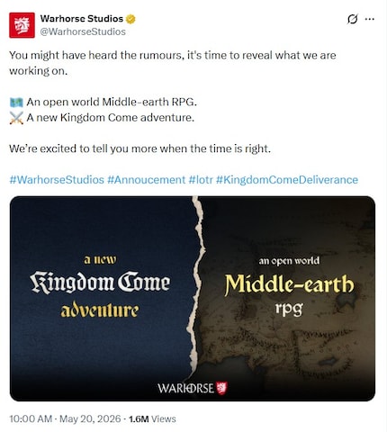Die Ankündigung von Warhorse Studios auf X.