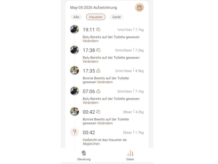 Das Logbuch zeigt alle relevanten Aufzeichnungen.