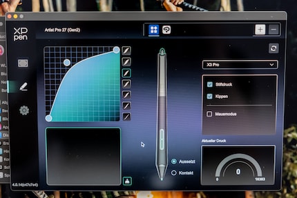 In der Software nehme ich diverse Anpassungen für Stift und Tablet vor.