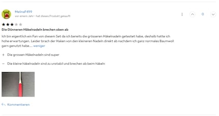 Die Qualität der Häkelnadeln zeichnet sich in den Bewertungen ab.
