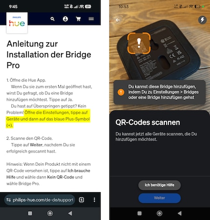 Die Online-Anleitung führt mich in die Irre. Das Hinzufügen unter «Einstellungen > Geräte» funktioniert nicht.
