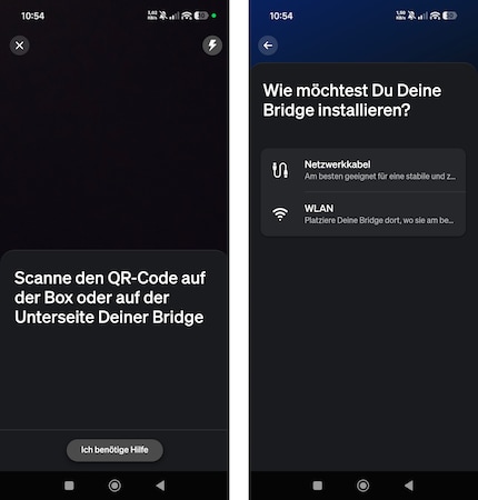 Nach dem Scannen des QR-Codes wähle ich «Netzwerkkabel».
