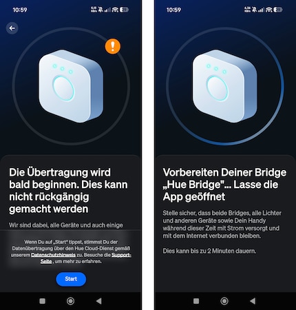 Ein letzter Warnhinweis vor der Übertragung.