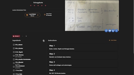 Dank KI erstellt Mealie aus einem fotografierten oder gescannten Rezept einen strukturierten Eintrag.