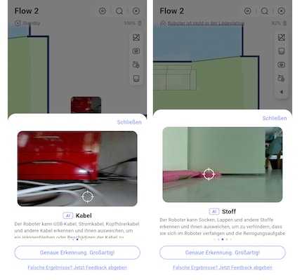 Die Hindernis-Analyse erfolgt auf dem Roboter. Nur wenn ich zustimme, werden mir die Fotos von Hindernissen in der App angezeigt.