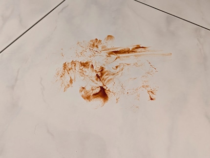 Härtetest: Ketchup auf dem Boden.