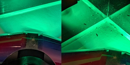 Der grüne Laser zeigt erbarmungslos: Die Ecken sind nicht so sauber wie die Ränder.