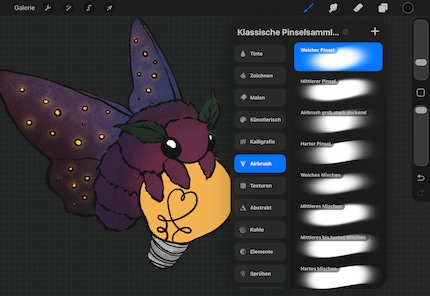 Mit dem weichen Airbrush-Pinsel male ich die Fläche, die leuchten soll...
