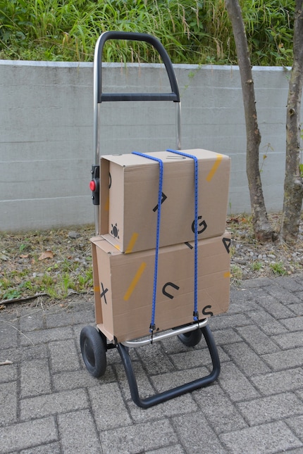 Auch Pakete lassen sich bequem mit dem Trolley transportieren.