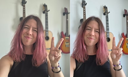 Links die Hauptkamera und rechts die Selfiekamera jeweils im Porträtmodus.