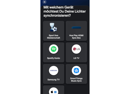 Diese Synchronisierungsmöglichkeiten bietet die Hue-App.