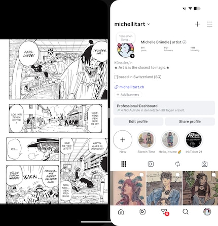 Links ein Text oder ein Comic, rechts Insta. Alles ist möglich.