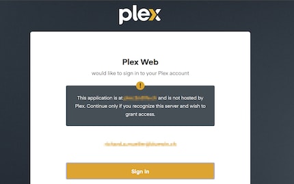 Der lokale Plex-Server bietet keinen direkten Zugang, sondern verlangt zuerst die Anmeldung über ein Plex-Konto.
