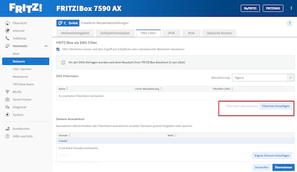 Hier kannst du entweder eigene oder vorgefertigte Filterlisten eintragen.
