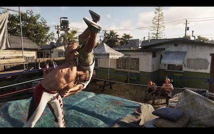 C'è anche il wrestling in giardino.