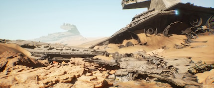 Auf Jakku werden die Hinterlassenschaften des Imperiums kurzerhand zur Rennstrecke. Das dürfte der Versicherung nicht gefallen.