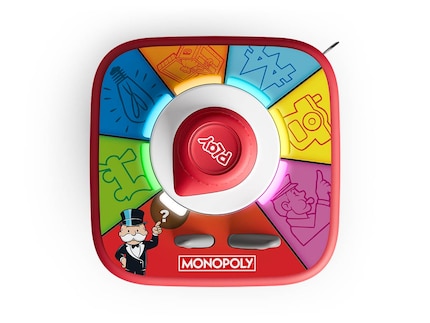 De disc is het spelcentrum: hier vind je enkele bekende vakjes en Mr. Monopoly helpt bij vragen verder.