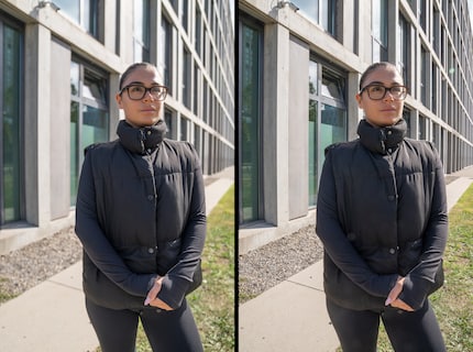 Met een full-frame camera (hier de Sony Alpha 7R V) is het verschil tussen een groot diafragma (ƒ/2,8 links) en een klein diafragma (ƒ/22, rechts) zichtbaar. Bij een brandpuntsafstand van 24mm (identiek aan de hoofdcamera van de iPhone 18 Pro) is het verschil echter zelfs hier klein.