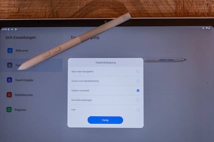 Viele Möglichkeiten bekomme ich zur Tastenbelegung des Stylus leider nicht.