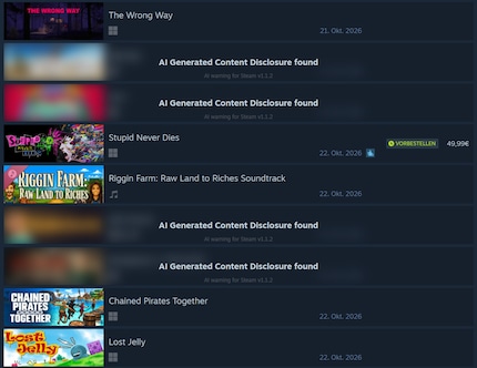 Die Browser-Erweiterung «AI warning for Steam» filtert KI-Games heraus.