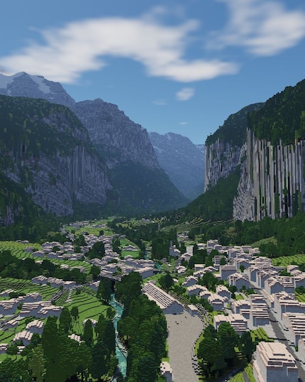 Lauterbrunnen im Kanton Bern als «Minecraft»-Landschaft.