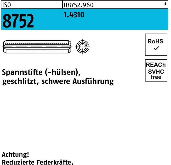Spannstift ISO 8752 geschlitzt 2 x 10 1.4310 schwere Ausf. ISO 8752