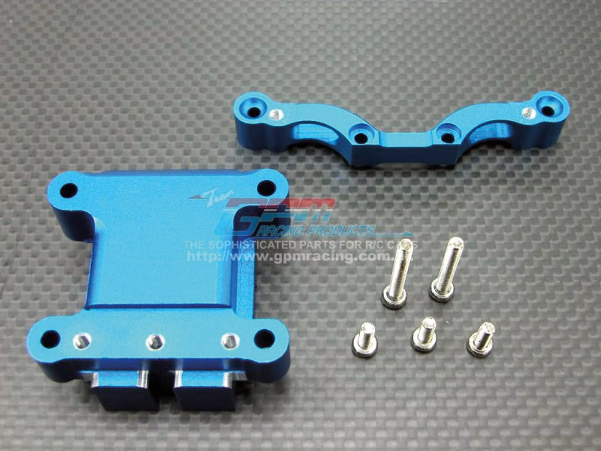 Aluminium Dämpfersteher & Getriebebox vorn blau Tamiya TT01