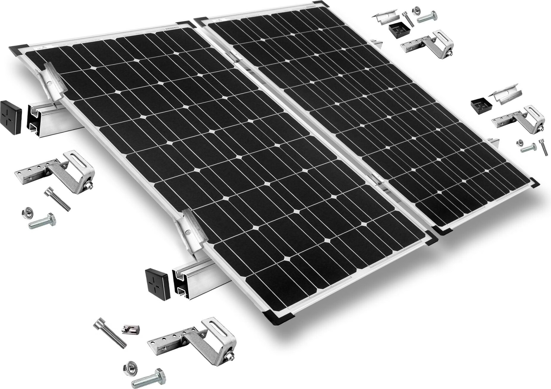 Befestigungs-Set für 2 Solarmodule - für Dachziegel für Solarmodule mit 40mm Rahmenhöhe