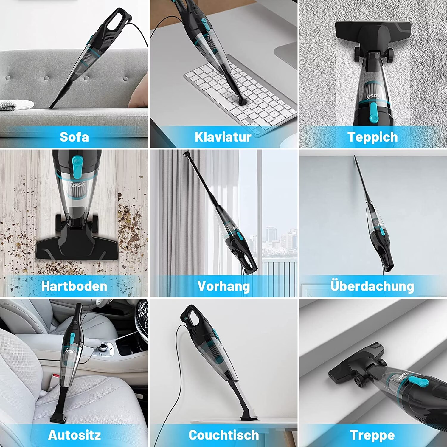 Inse 16Kpa Powerful Suction 2in1 Stick Vacuum Cleaner and Hand Vacuum