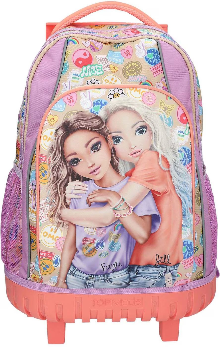 Topmodel - TOPModel School Backpack Trolley GIRL POWER - Beige, Lilac, Coral - 34x24x50 cm (413286)
